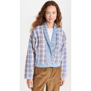 Blank NYC Kimono Jacket Blue Plaid Fall For You Quilted Denim